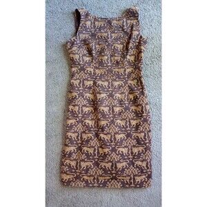 Maggie London VTG sheath jacquard dress Sz 4 brown gold  leopard print cotton